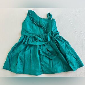 Handmade Ahimsa Silk Girls Teal One-Shoulder Ruffle Waist-Tie Dress. Brand New.